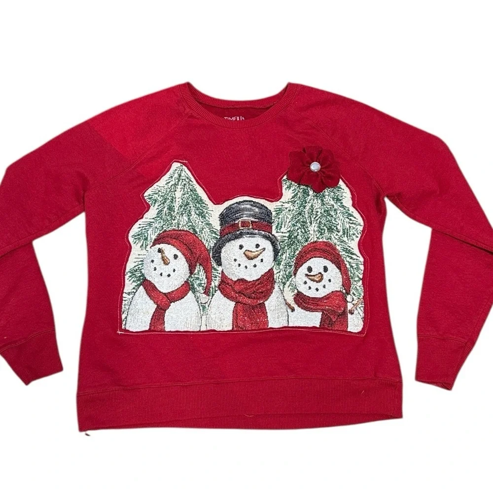Upcycled Snowman Sweatshirt with Floral Detail - Picture 8 of 12